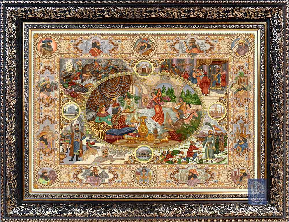 تابلو فرشبزم خسرو ایران فرش نقاشی فرانسوی رنگ ثابت دوام بالا همراه با قاب کادو هدیه